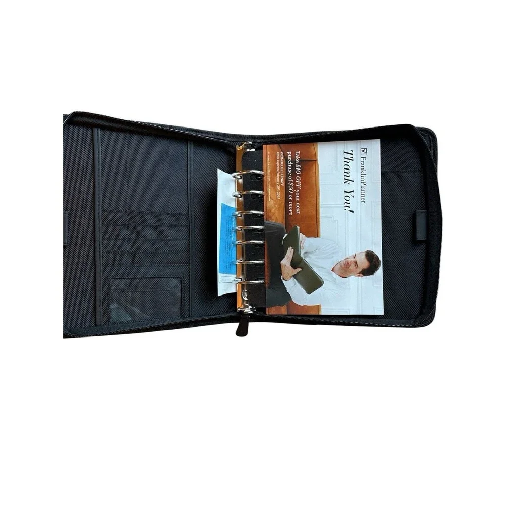 NEW Franklin compact Planner Black Zippered Binder with Card Holder & Pockets